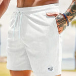 Leo - Men's Corduroy Drawstring Shorts with Side Pockets - White