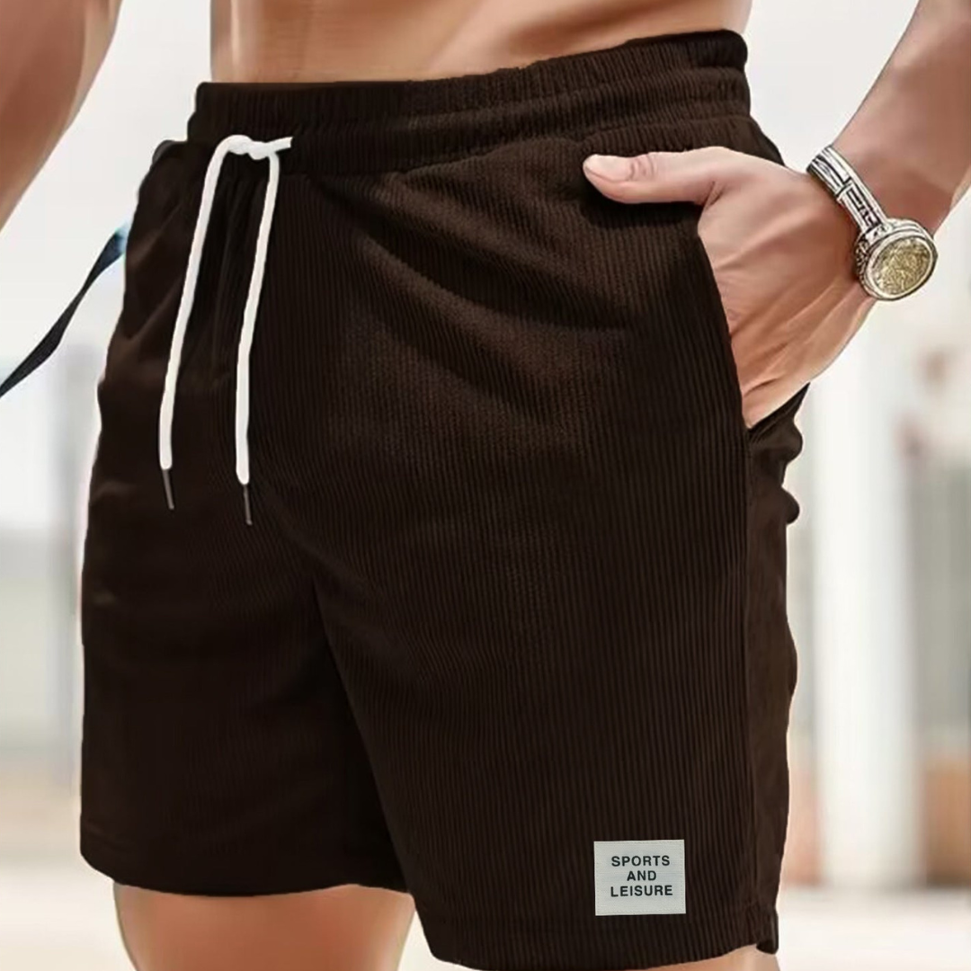 Leo - Men's Corduroy Drawstring Shorts with Side Pockets - Coffee