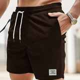 Leo - Men's Corduroy Drawstring Shorts with Side Pockets - Coffee