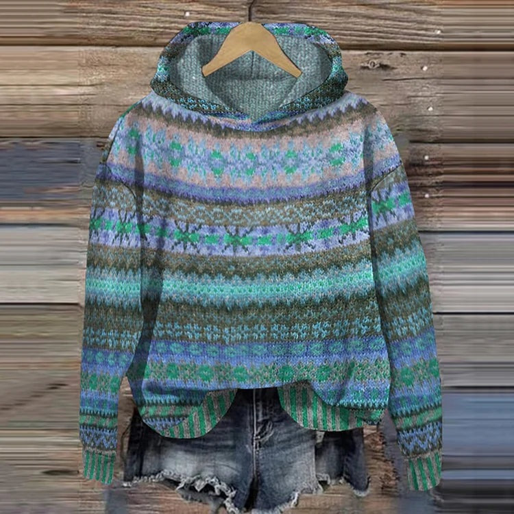 Liadain - Women's Relaxed Drawstring Hoodie with Ribbed Cuffs - Blue