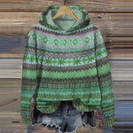 Liadain - Women's Relaxed Drawstring Hoodie with Ribbed Cuffs - Green