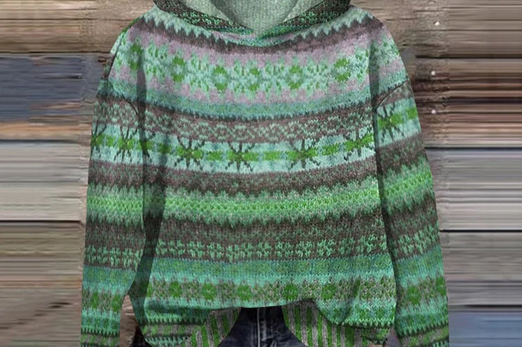 Liadain - Women's Relaxed Drawstring Hoodie with Ribbed Cuffs - Green