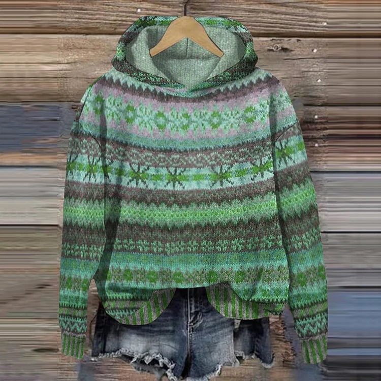 Liadain - Women's Relaxed Drawstring Hoodie with Ribbed Cuffs - Green