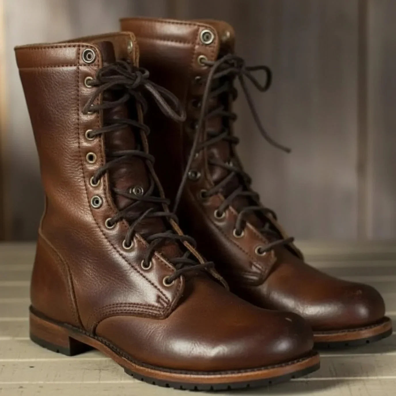 Lilou - Women's Lace-Up Mid-Calf Combat Boots - Dark Brown