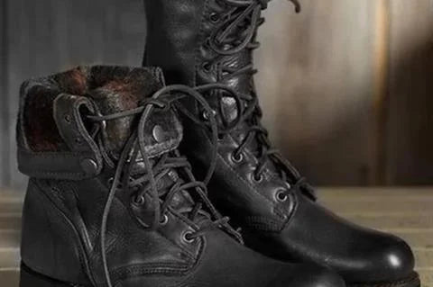 Lilou - Women's Lace-Up Mid-Calf Combat Boots - Black
