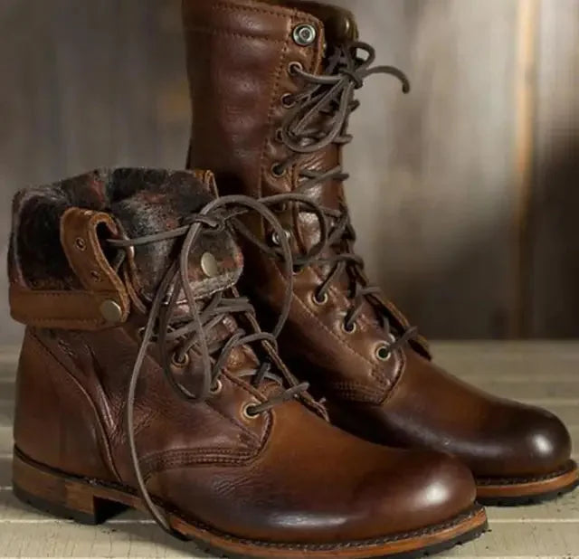 Lilou - Women's Lace-Up Mid-Calf Combat Boots