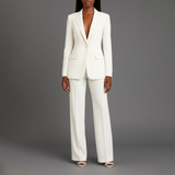 Linden - Women's Long Blazer and Slim Trouser Suit Set - White