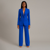 Linden - Women's Long Blazer and Slim Trouser Suit Set - Blue