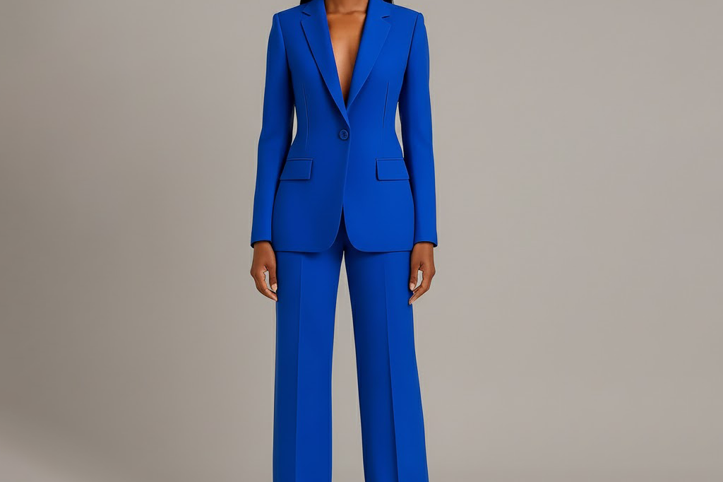 Linden - Women's Long Blazer and Slim Trouser Suit Set - Blue