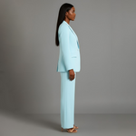 Linden - Women's Long Blazer and Slim Trouser Suit Set - Turquoise