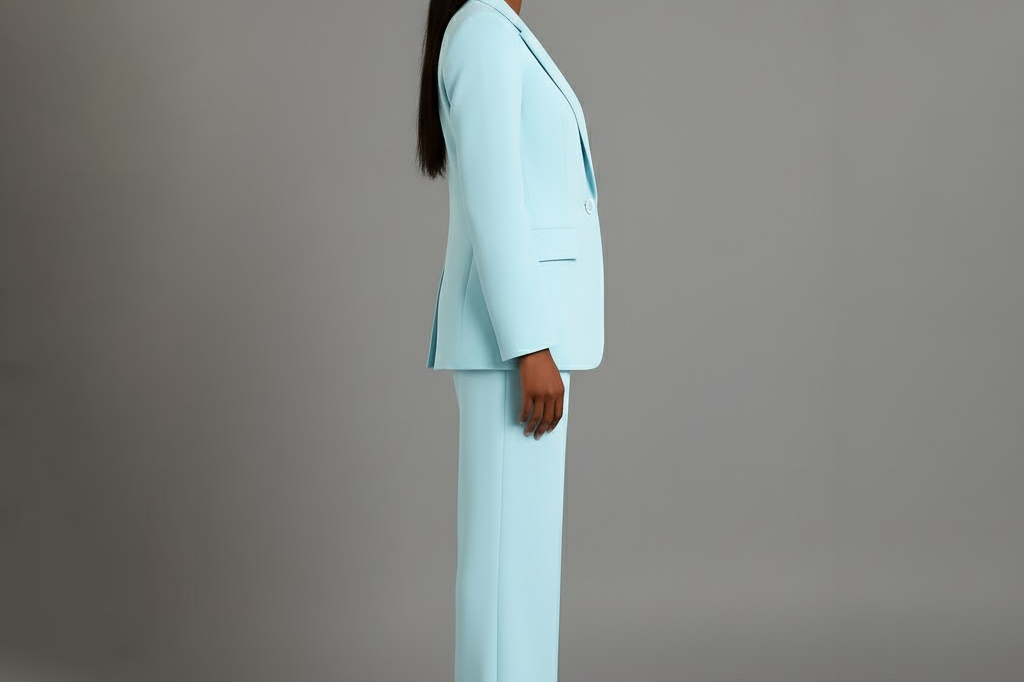 Linden - Women's Long Blazer and Slim Trouser Suit Set - Turquoise