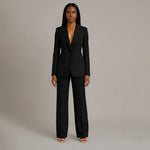 Linden - Women's Long Blazer and Slim Trouser Suit Set - Black