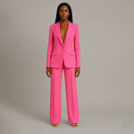 Linden - Women's Long Blazer and Slim Trouser Suit Set - Pink
