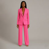 Linden - Women's Long Blazer and Slim Trouser Suit Set - Pink
