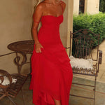 Linnet - Women's Sweetheart Neckline Tiered Ruffle Maxi Dress