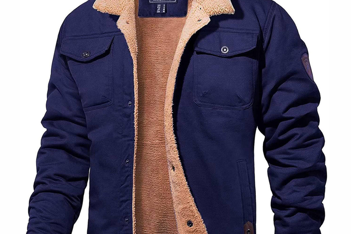 Lorcan - Men's Sherpa-Lined Winter Jacket - Navy Blue