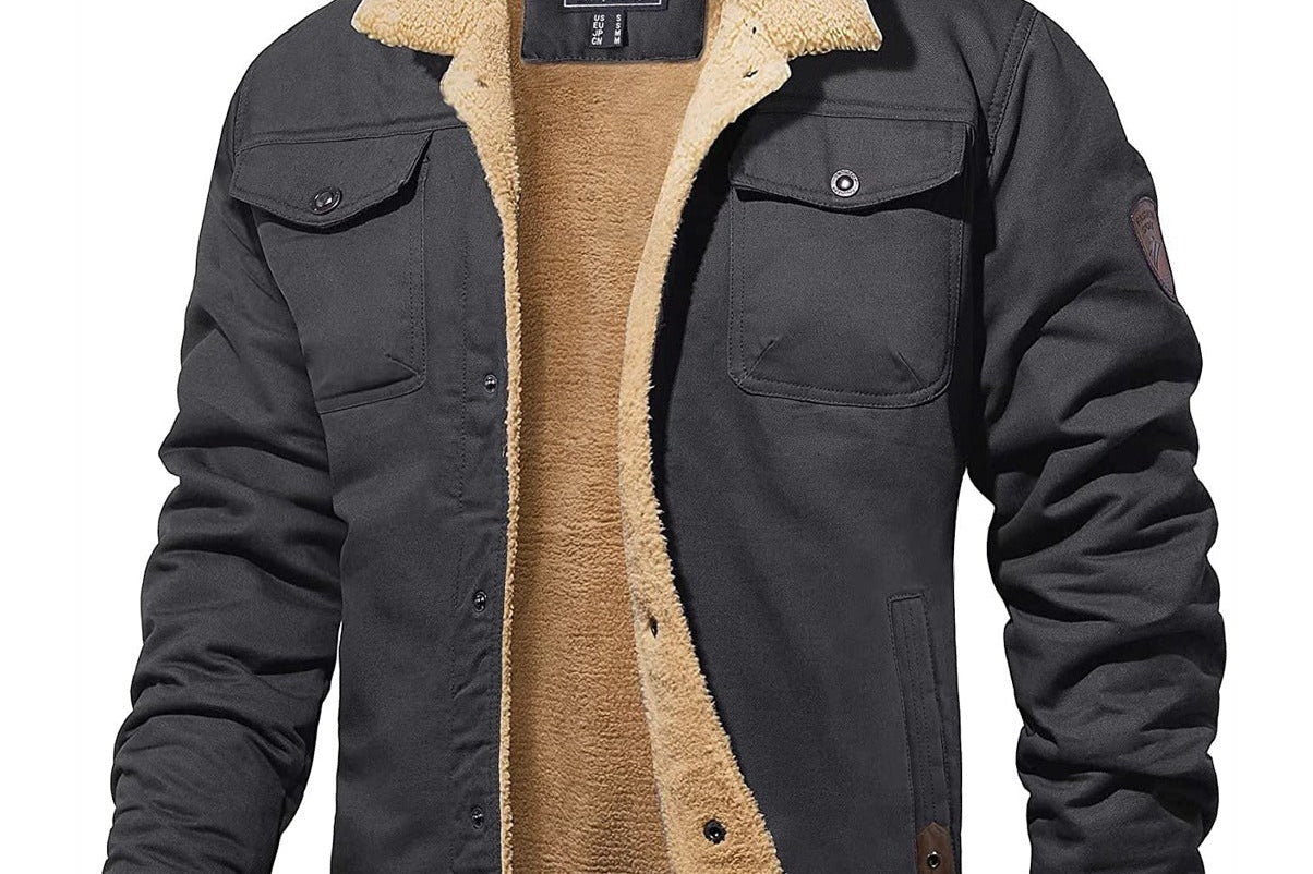 Lorcan - Men's Sherpa-Lined Winter Jacket - Dark Grey
