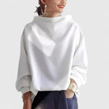 Lumi - Women's Stand Collar Draped Sweatshirt - White