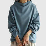 Lumi - Women's Stand Collar Draped Sweatshirt - Blue