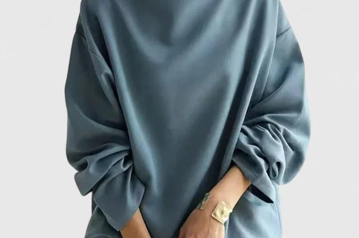 Lumi - Women's Stand Collar Draped Sweatshirt - Blue
