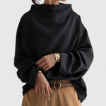 Lumi - Women's Stand Collar Draped Sweatshirt - Black