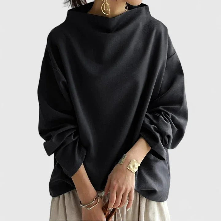 Lumi - Women's Stand Collar Draped Sweatshirt