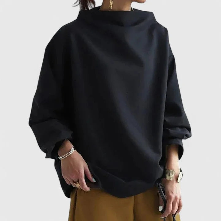 Lumi - Women's Stand Collar Draped Sweatshirt