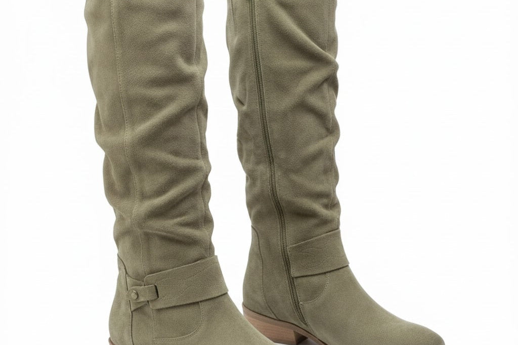 Women's Napped Ankle-Strap Knee-High Boots | Slouchy Low-Heel Tall Boots