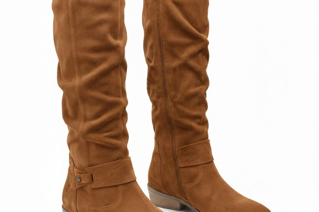Women's Napped Ankle-Strap Knee-High Boots | Slouchy Low-Heel Tall Boots