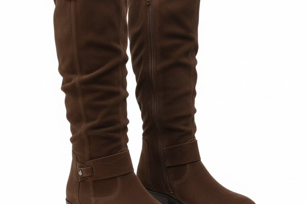 Women's Napped Ankle-Strap Knee-High Boots | Slouchy Low-Heel Tall Boots