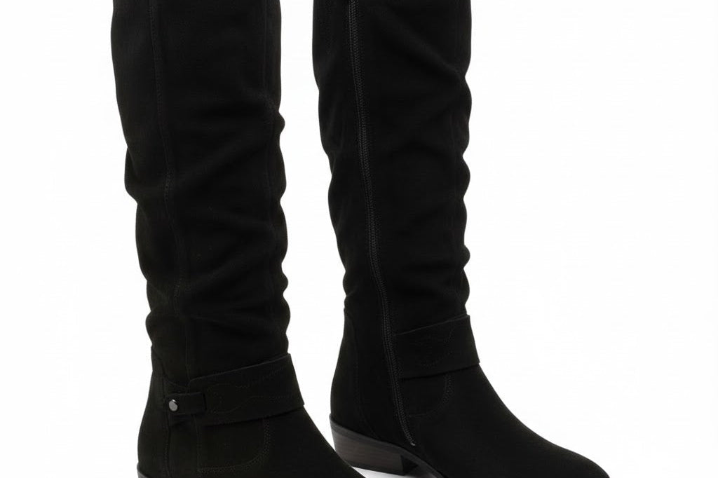 Women's Napped Ankle-Strap Knee-High Boots | Slouchy Low-Heel Tall Boots