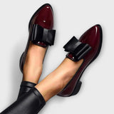 Maela - Women's Faux Leather Bow Loafers - Red