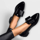 Maela - Women's Faux Leather Bow Loafers - Black