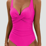 Pink ruched one-piece swimsuit