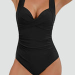 Black ruched one-piece swimsuit
