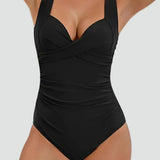 Black ruched one-piece swimsuit