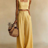 Mairead - Women's Elegant Top and Palazzo Pants Set - Yellow