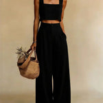 Mairead - Women's Elegant Top and Palazzo Pants Set - Black
