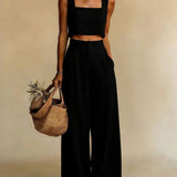 Mairead - Women's Elegant Top and Palazzo Pants Set - Black