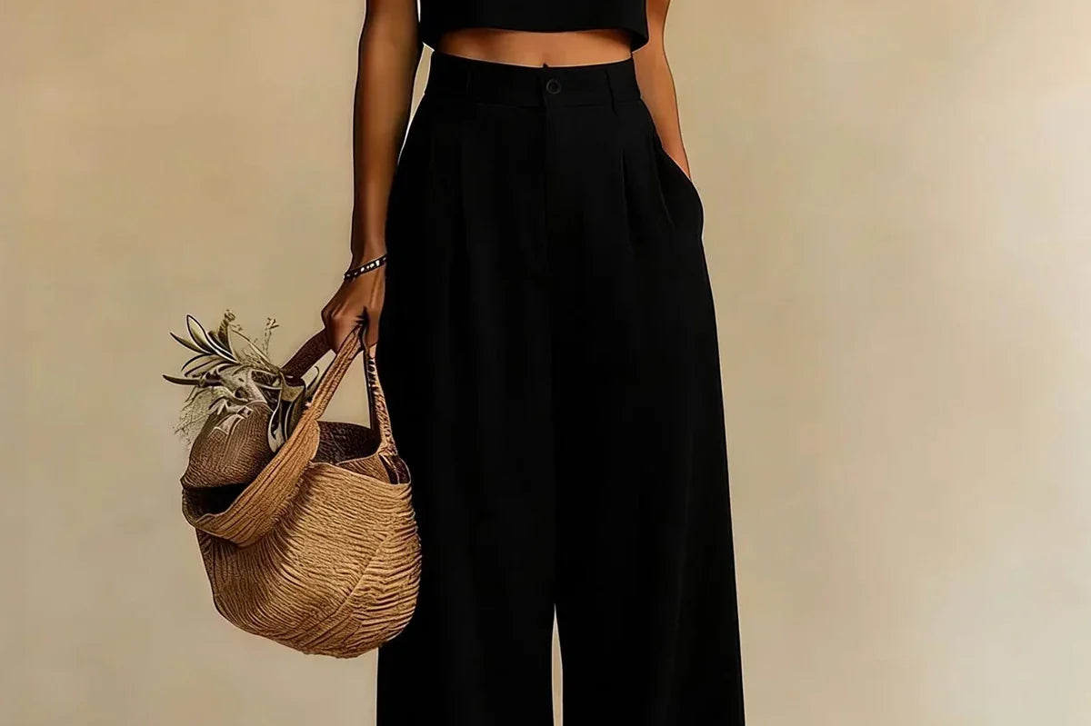 Mairead - Women's Elegant Top and Palazzo Pants Set - Black