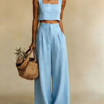 Mairead - Women's Elegant Top and Palazzo Pants Set - Blue