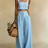Mairead - Women's Elegant Top and Palazzo Pants Set - Blue