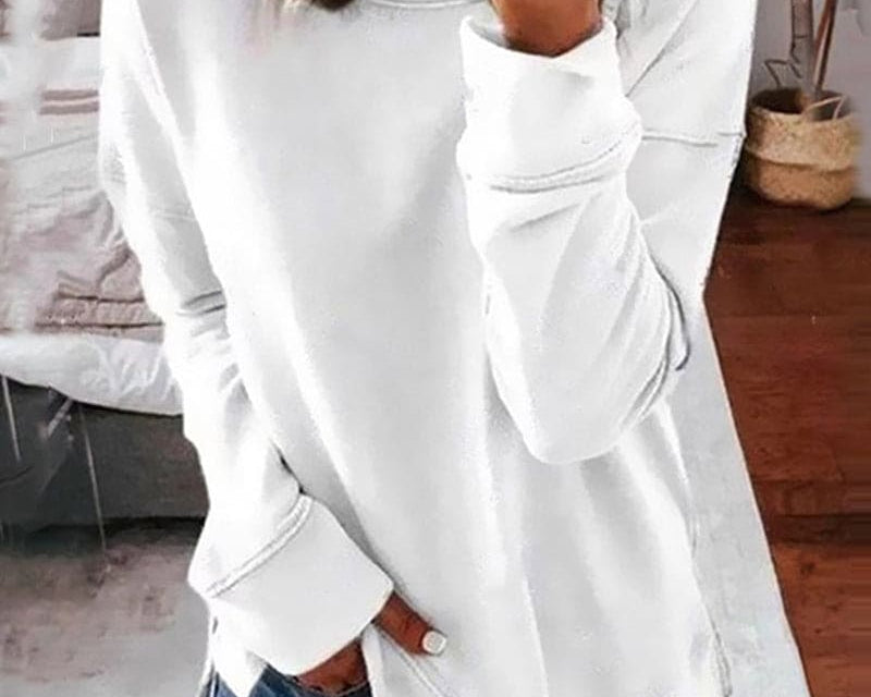 Mairin - Women's Soft Brushed Crew Neck Sweatshirt - White