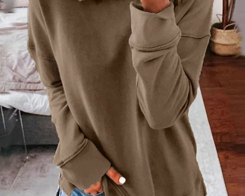 Mairin - Women's Soft Brushed Crew Neck Sweatshirt - Khaki