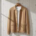 Malcolm - Men's Longline Cashmere Knit Button Jacket - Camel Tan