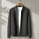 Malcolm - Men's Longline Cashmere Knit Button Jacket - Charcoal Gray