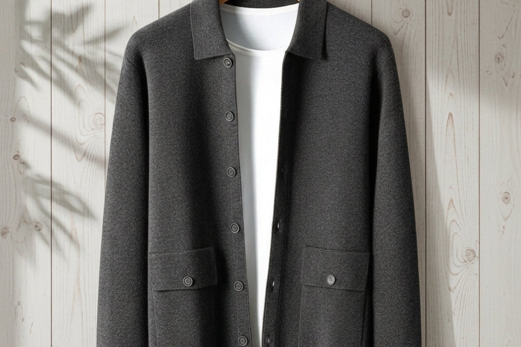 Malcolm - Men's Longline Cashmere Knit Button Jacket - Charcoal Gray