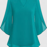 Malene - Women's V-Neck Bell Sleeve Tunic Blouse