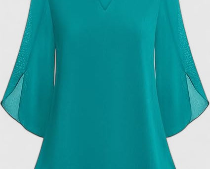 Malene - Women's V-Neck Bell Sleeve Tunic Blouse