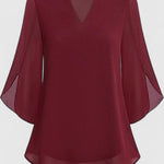 Malene - Women's V-Neck Bell Sleeve Tunic Blouse